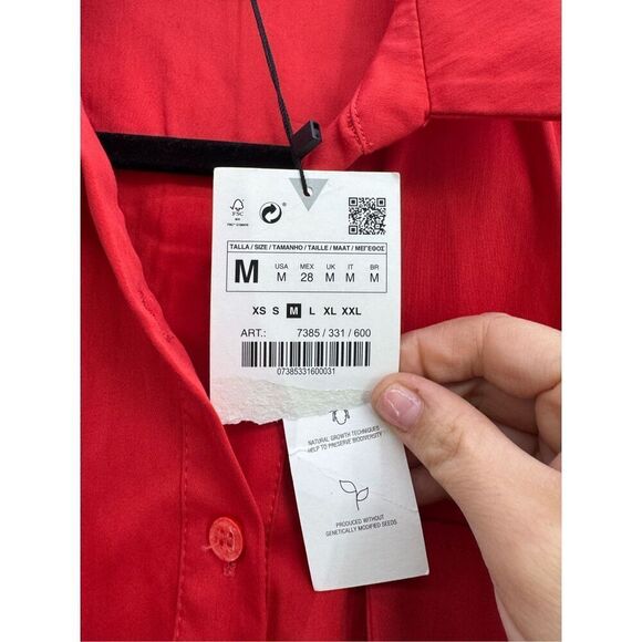 NWT Zara Womens Red Long Sleeve Front Pocket Button Shirt Dress Size Medium - Picture 8 of 10